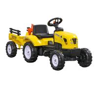 Porteur tracteur enfants avec remorque, râteau et pelle, tracteur à pédales 6 roues, charge 35 kg, pour 3+ ans, jaune