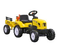 Porteur tracteur enfants - HOMCOM - remorque râteau et pelle - à pédales - charge 35 kg - 3+ ans - plastique - 133x42x51cm - jaune