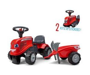Porteur tracteur Massey Ferguson avec remorque - pelle et rateau - Rouge Rouge G