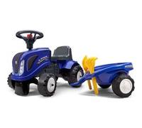 FALK - Porteur tracteur New Holland avec remorque - Dès 12 mois - Fabriqué en France - pelle et râteau inclus - 2 styles de personnalisation - Plaque d'immatriculation personnalisable - 280C