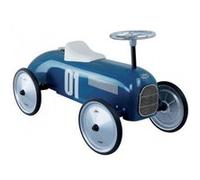 Porteur voiture vintage enfant metal bleu petrole - auto racer course look retro - des 18 mois - set vehicule bebe et carte