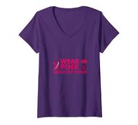Portez du Rose et Faites réfléchir : Inspiration pour la Sensibilisation au Cancer T-Shirt avec Col en V, Femme, Violet, XL