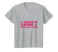 Portez du Rose et Faites réfléchir : Inspiration pour la Sensibilisation au Cancer T-Shirt, Enfant, Gris Chiné, 8 Ans