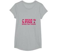Portez du Rose et Faites réfléchir : Inspiration pour la Sensibilisation au Cancer T-Shirt, Fille, Gris Chiné, M