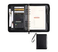 Portfolio A5 Porte Document Conference Folder Multifonctionnel Portefeuille Dossier Avec Blocnotes Et Calculatrice Pour Femmes Hommes Réunion Bureau(Black)