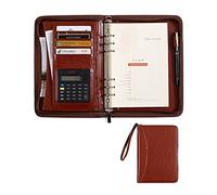 Portfolio A5 Porte Document Conference Folder Multifonctionnel Portefeuille Dossier Avec Blocnotes Et Calculatrice Pour Femmes Hommes Réunion Bureau(Brown)