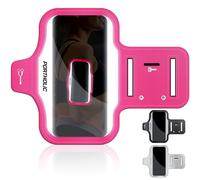 PORTHOLIC 2025 Brassard Sport Anti-Sueur avec Porte-Téléphone, Sangle Extensible et Porte-Cartes pour Smartphones jusqu'à 6,9". Compatible iPhone 17/16/15/14/13/11/XR/XS, Galaxy S25/24/S10