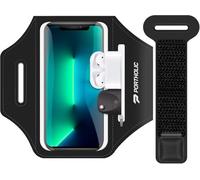 PORTHOLIC 2025 Brassard Sport Anti-Sueur avec Porte-Téléphone, Sangle Extensible et Porte-Cartes pour Smartphones jusqu'à 6,9". Compatible iPhone 17/16/15/14/13/11/XR/XS, Galaxy S25/24/S10