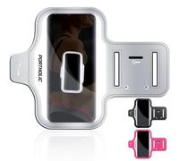 PORTHOLIC 2025 Brassard Sport Anti-Sueur avec Porte-Téléphone, Sangle Extensible et Porte-Cartes pour Smartphones jusqu'à 6,9". Compatible iPhone 17/16/15/14/13/11/XR/XS, Galaxy S25/24/S10