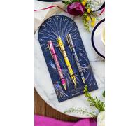 Portico Designs Ltd Sara Miller London Anniversary Collection Lot de 3 stylos à bille, bleu marine avec motif paon doré, métal et résine avec accents dorés