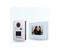 Portier interphone vidéo classic-2 4 fils pour 2 entrées - 1 appartement - 2 platines - 1 écran blanc 7 - avec mémoire photos - avec lecteur de badge