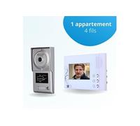 Portier interphone vidéo classic 4 fils - 1 appartement - 1 écran blanc - avec lecteur de badge