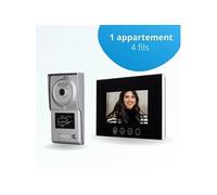Portier interphone vidéo classic 4 fils - 1 appartement - 1 écran noir 7" - avec mémoire photos - avec lecteur de badge