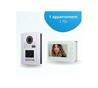 Portier interphone vidéo modern 2 fils - 1 appartement - 1 écran blanc - avec lecteur de badge