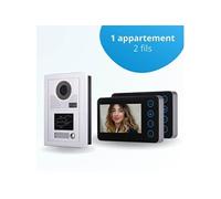 Portier interphone vidéo modern 2 fils - 1 appartement - 2 écrans noirs - avec lecteur de badge