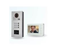 Portier interphone vidéo modern 2 fils - 3 appartements - 3 écrans blancs - avec lecteur de badge
