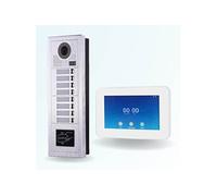 Portier interphone vidéo modern 2 fils - 8 appartements - 8 écrans tactiles connectés 7" blanc - avec lecteur de badge