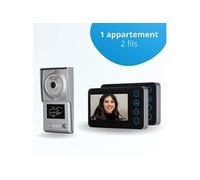 Portier interphone vidéo neo 2 fils - 1 appartement - 2 écrans noirs - avec lecteur de badge