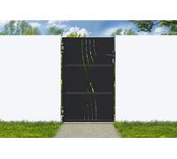 Portillon acier noir mat 100x160 cm NALI VELETA - Motif nature design moderne, acier galvanisé robuste, ouverture intérieure ou extérieure, accessoires inclus, idéal jardin et entrée maison