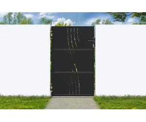 Portillon acier noir mat 100x160 cm NALI VELETA - Motif nature design moderne, acier galvanisé robuste, ouverture intérieure ou extérieure, accessoires inclus, idéal jardin et entrée maison