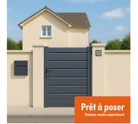 Portillon Aluminium Persienne - Largeur 1m50 - Hauteur 1m90 - Gris anthracite - Prêt à poser