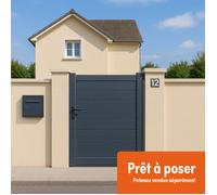 Portillon Aluminium Plein - Largeur 1m50 - Hauteur 1m60 - Gris anthracite - Prêt à poser
