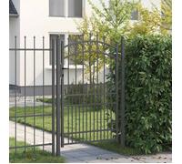 Portillon battant Vidaxl gris 200 x 100 cm en acier enduit de poudre avec pointes, poteaux et 3 clés
