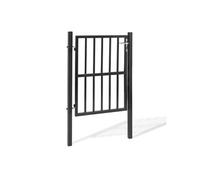 Portillon de jardin barreaudé 105 x 125 cm en acier gris anthracite avec serrure et poignée