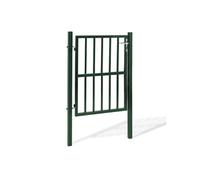 Portillon de jardin barreaudé 105 x 125 cm en acier vert avec serrure et poignée