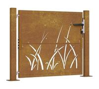 Portillon de Jardin, Portail de Jardin Porte de Clôture 105x105 cm acier corten conception d'herbe