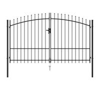 Portillon double porte avec dessus à pointe Acier 3x2 m Noir
