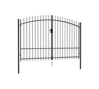 Portillon double porte avec dessus à pointe Acier 3x2 m Noir