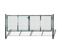 Portillon Double Porte, Portail de Jardin en Grillage, Clôture avec Serrure, Barrière de Jardin Terrasse Extérieur, Acier 306x150 cm Vert