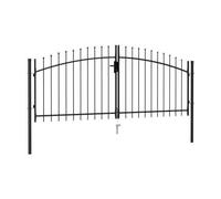 Portillon grillagé Portail Contemporain de clôture-Porte de jardin double porte avec dessus à pointe Acier 3x1,25 m Noir -ALA * 105
