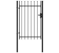 vidaXL Portillon Simple Porte avec Dessus à Pointe Portail de Jardin Porte de Jardin Barrière de Jardin Terrasse Patio Extérieur Acier 1x1,5 m Noir