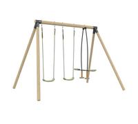 Portique 2 balançoires et vis-à-vis BARBICHE en bois H224cm marron