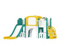Portique Aire De Jeu Enfant 7 En 1 Hdpe Blanc Jaune Vert