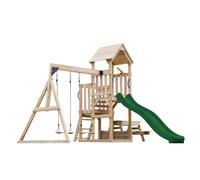 AXI Mette aire de Jeux en bois avec 2 balançoires, Toboggan Vert, table de pique nique / aire de Jeux extérieur avec balançoires/ bac à sable/téléscope| portique balançoire/jeux en bois extérieur