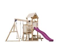 AXI Aire de jeux en bois Mette – 2 balançoires, toboggan violet, bac à sable