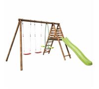 Portique balançoire en bois 3 agrès et toboggan VIOLAINE