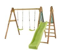 Kangui Portique balançoire et toboggan WINDI bois 2 balançoires échelle 179 cm norme EN71 Vert
