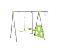 AIYAPLAY Balançoire portique pour enfant 4 en 1 avec 1 agrès et 1 face à face, balançoire enfant extérieur avec panier de basket-ball et but de football, charge 135 kg, pour 4 enfants de 3-8 ans, vert