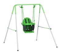 Portique Balançoire Enfant 6-36 Mois - Siège Haut, Accoudoirs, Ceinture Sécurité 2 Points, Barre Protection - Métal Époxy Blanc Vert