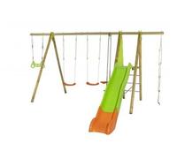 Portique, balançoire et toboggan enfant - Bois Métal - Makuta - 2,30 m