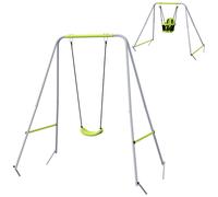 Portique Balançoire Évolutive - Siège Haut, Accoudoirs, Ceinture Sécurité 5 Points, Barre Protection - Métal Époxy Gris Vert