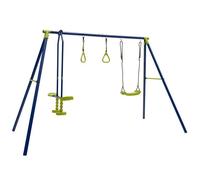 Portique Balançoire Extérieur 3 en 1 - DREAMADE - 1 Face à Face - 2 Anneaux de Gymnastique - Balancelle - Charge 200KG - 3-10 Ans