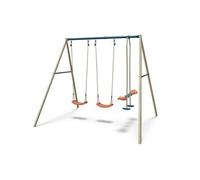 Portique balançoire métal ALEO AVA 2,20 m 3 agrès 4 joueurs corail/bleu/sable