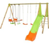 Portique bois et métal - 2,30m - 2 balançoires, 1 face a face, 1 nacelle et 1 toboggan 2,63m - KAHUNA TRIGANO
