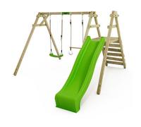 Portique bois FATMOOSE JollyJack XXL avec double balançoire, toboggan 220 cm et échelle