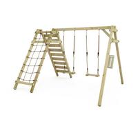 Portique bois FATMOOSE JollyJungle XXL avec double balançoire, échelle et filet d’escalade - 10 ans de garantie*